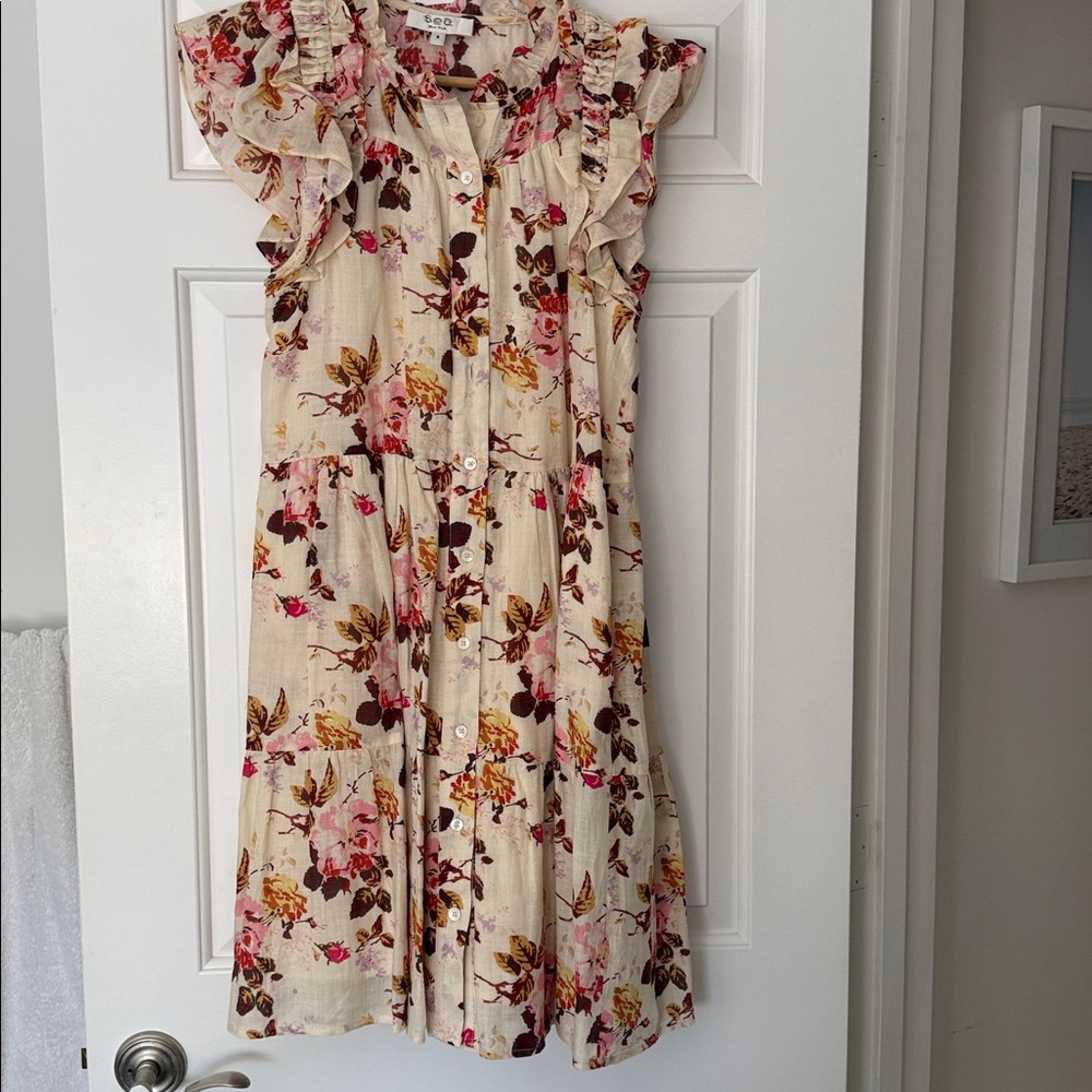 Sea NY Floral Ruffle Flutter Sleeve Esme Midi Dress - Picture 4 of 10